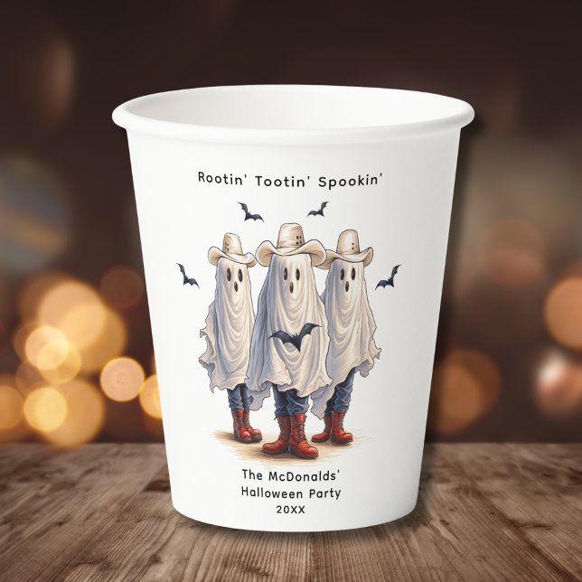 Cowboy Ghosts Funny Western Halloween Party Paper Cups (Customize with your text & name.  See collection for other partyware.)