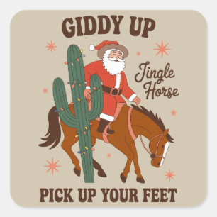 Cowboy Giddy Up Jingle Horse Pick Up Your Feet Square Sticker