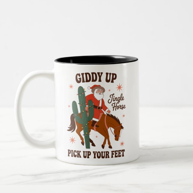 Cowboy Giddy Up Jingle Horse Pick Up Your Feet Two-Tone Coffee Mug (Left)