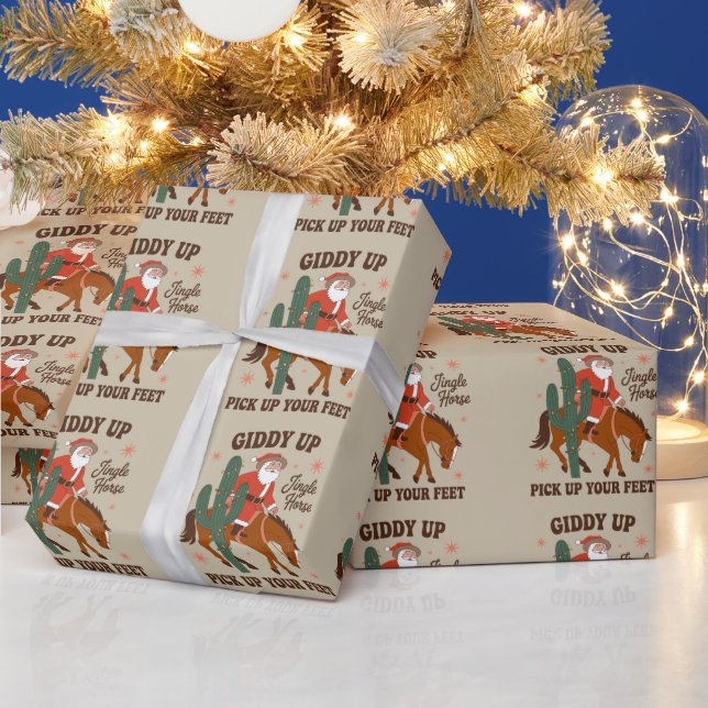 Cowboy Giddy Up Jingle Horse Pick Up Your Feet Wrapping Paper (Holidays)
