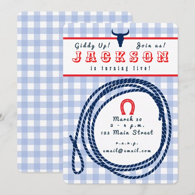 Cowboy Gingham Invitation (Front/Back)