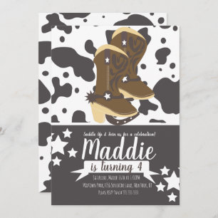 Cowboy Girl Birthday Cow Print Brown Invitation