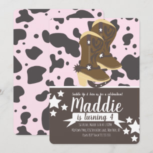 Cowboy Girl Birthday Cow Print Party   Pink Invitation