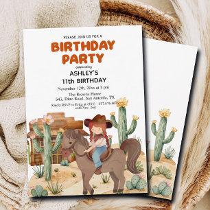 Cowboy Girl on Horse 11th Birthday Party Invitation