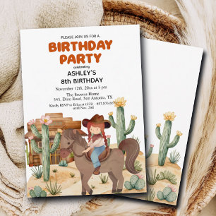 Cowboy Girl on Horse 8th Birthday Party Invitation