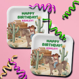 Cowboy Girl on Horse Birthday Party Paper Plate
