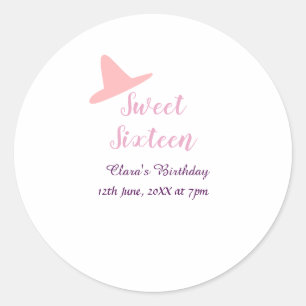 cowboy girl sweet 16th birthday pink purple name m classic round sticker