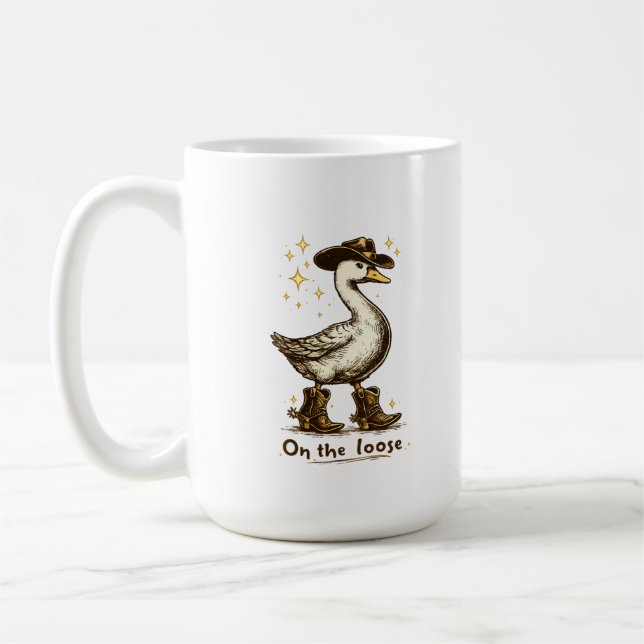 Cowboy Goose On the Loose Funny Western Art Coffee Mug (Left)
