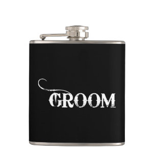 Cowboy Groom White on Black Hip Flask