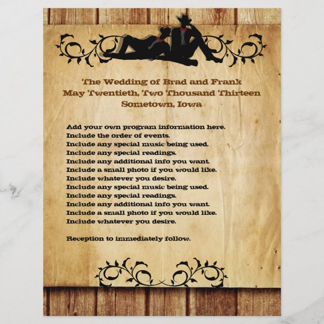 Cowboy Grooms Custom Gay Wedding Programs (Front)