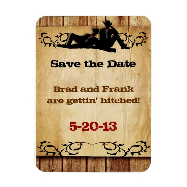 Cowboy Grooms Gay Wedding Save-the-Date Magnets (Vertical)