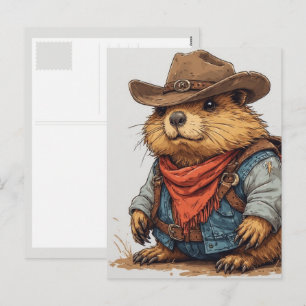 cowboy groundhog holiday postcard