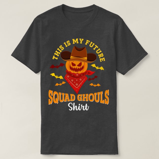 Cowboy Halloween Future Squad Ghouls Skeleton Pump T-Shirt (Design Front)