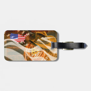Cowboy Hat American Flag Sunrays Luggage Tag
