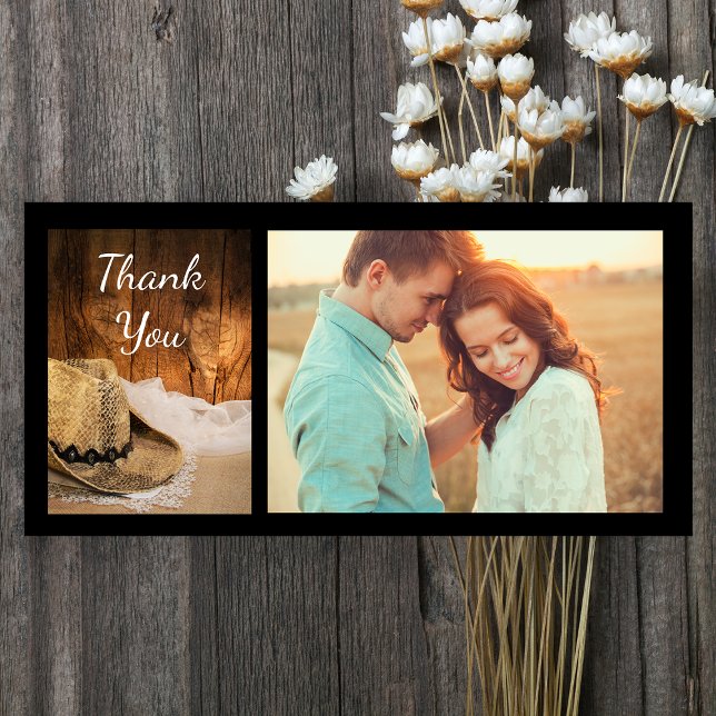 Cowboy Hat and Barn Wood Country Wedding Thank You Card (Creator Uploaded)