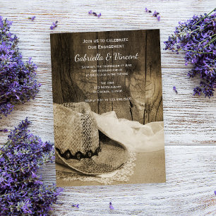 Cowboy Hat and Barn Wood Western Engagement Party Invitation
