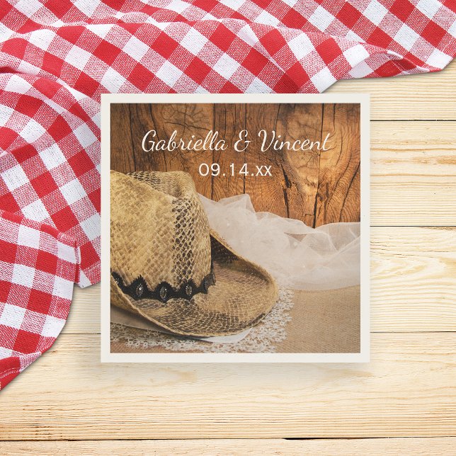 Cowboy Hat and Barn Wood Western Wedding Napkin (Creator Uploaded)