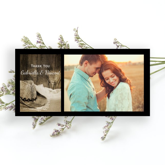 Cowboy Hat and Barn Wood Western Wedding Thank You Card (Creator Uploaded)