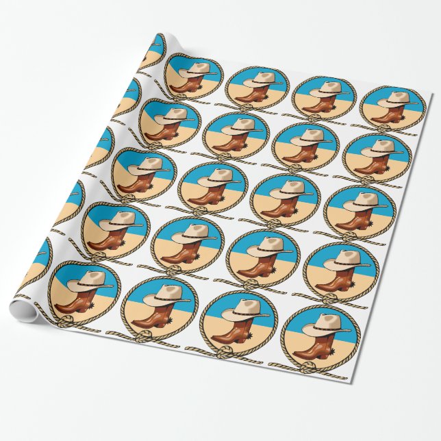 Cowboy Hat and Boots Wrapping Paper (Unrolled)