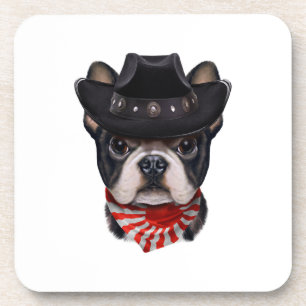 Cowboy Hat and Flag French Bulldog For Dog Lover Coaster