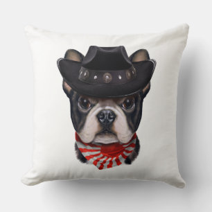Cowboy Hat and Flag French Bulldog For Dog Lover Cushion