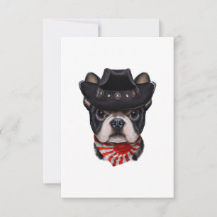 Cowboy Hat and Flag French Bulldog For Dog Lover RSVP Card