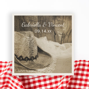 Cowboy Hat Barn Wood Country Wedding Paper Napkins