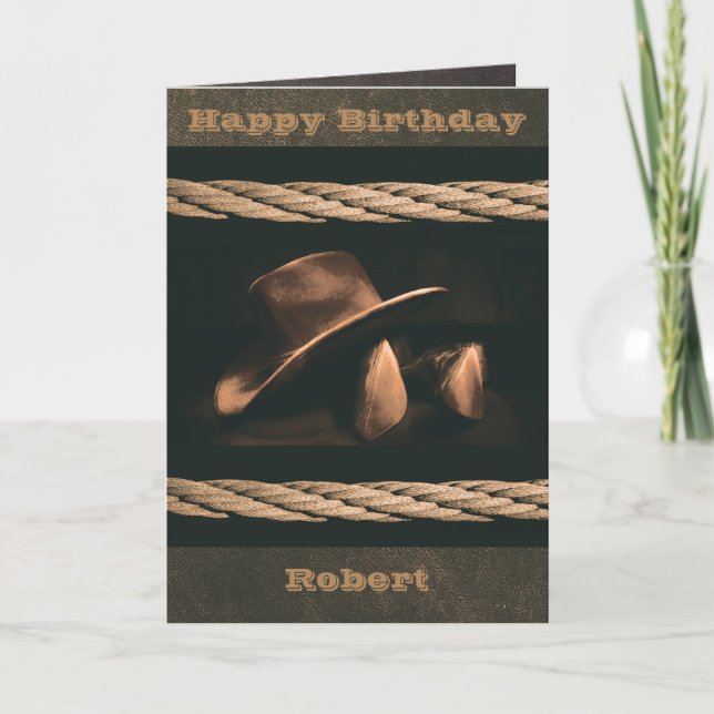 Cowboy hat, boots and rope western style masculine card (Front)