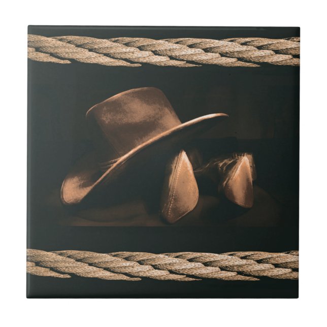 Cowboy hat, boots and rope western style masculine tile (Front)