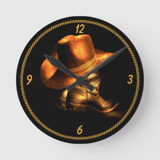 COWBOY HAT & BOOTS   ROUND CLOCK