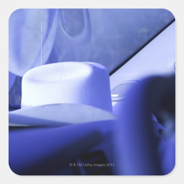 Cowboy Hat in Dashboard of Truck Square Sticker (Front)