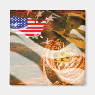 Cowboy Hat Lasso American Flag Sunrays Magnet