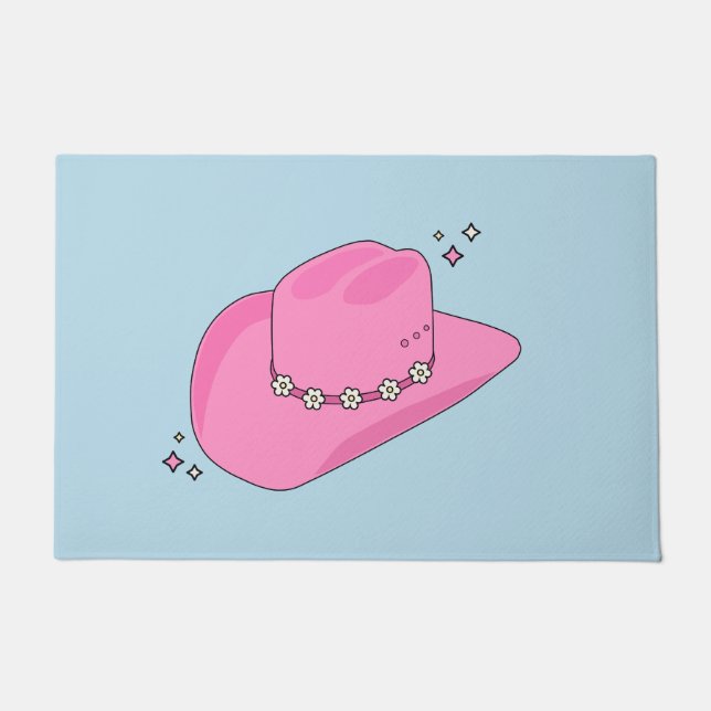 Cowboy Hat Preppy Pink And Blue Doormat (Front)