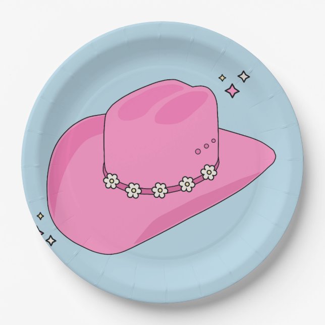 Cowboy Hat Preppy Pink And Blue Paper Plate (Front)