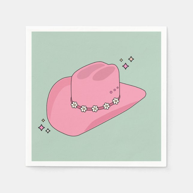 Cowboy Hat Preppy Pink And Green Napkin (Front)