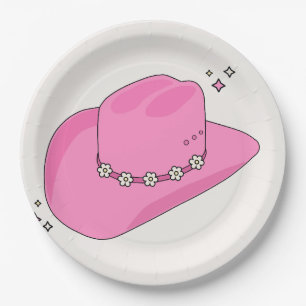 Cowboy Hat Preppy Pink Paper Plate