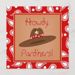 Cowboy Hat Red Paisley Bandanna Birthday Party Invitation