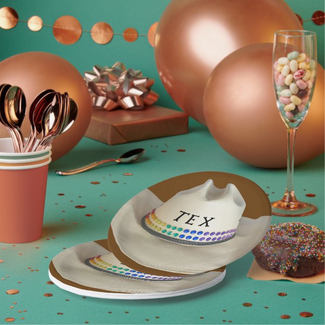 Cowboy hat rhinestones & party name of your choice paper plate (Multi)