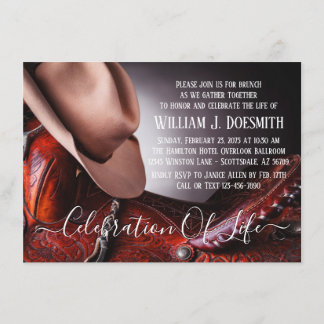 Cowboy Hat Saddle Funeral Memorial Service Invitation