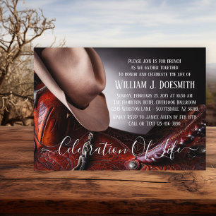 Cowboy Hat Saddle Funeral Memorial Service Invitation