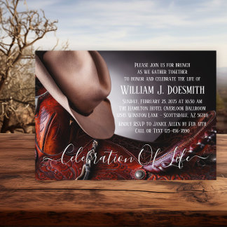 Cowboy Hat Saddle Funeral Memorial Service Invitation