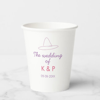 cowboy hat the wedding of couple name date purple  paper cups
