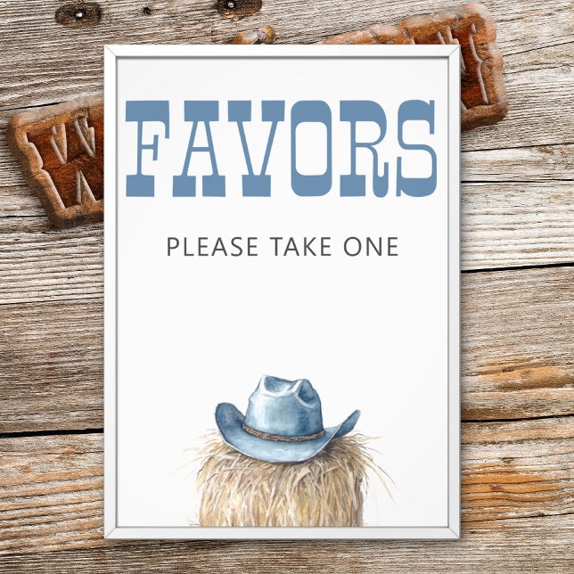 Cowboy Hat Western Blue Baby Shower Favour Sign (Creator Uploaded)