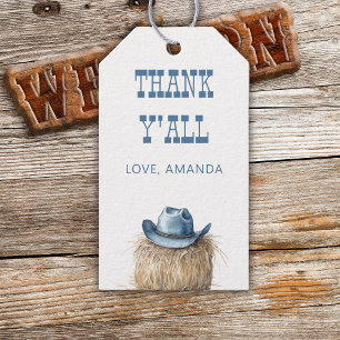 Cowboy Hat Western Blue Boy Baby Shower Gift Tags