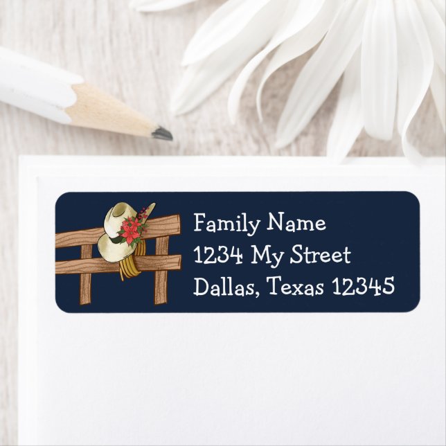 Cowboy Hat with Poinsettias Christmas Return Address Label (Insitu)