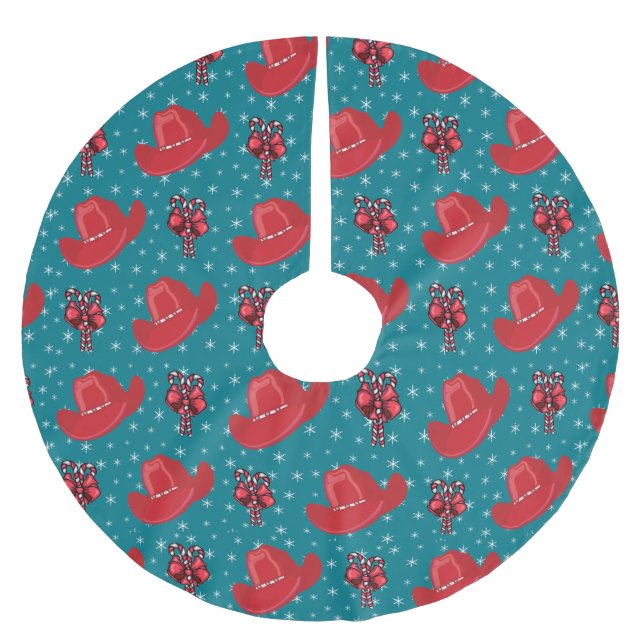 Cowboy Hats And Candy Canes Christmas Tree Skirt (Front)