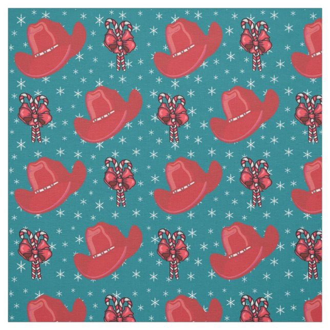 Cowboy Hats And Candy Canes Holiday Fabric (Swatch)