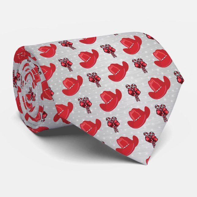 Cowboy Hats And Candy Canes Western Holiday Tie (Rolled)