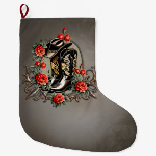 Cowboy hearts: A poem of boots and flowers.  Large Christmas Stocking