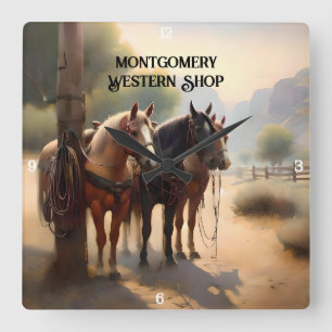 Cowboy Herding Cattle on Horseback Square Wall Clock